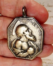 ANTIQUE 18th CENTURY OUR LADY OF GUADALUPE PILGRIMAGE ST JEROME SPANISH MEDAL picture