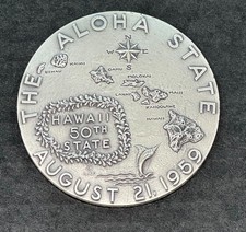 1959 Hawaii Statehood 50th State .925 Sterling Silver Medal 134.5 g 63.5 mm diam picture