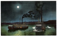 Steamers BAILEY GATZERT & DALLES CITY ~ Columbia River moon Edw Mitchell c1910 picture