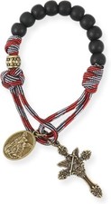 St Michael Antique Bronze One Decade Paracord Rosary Black Beads Pocket Rosary picture