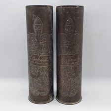 Pair 1917 WW1 Trench Art Vase Lot Lorraine & Badonviller France picture
