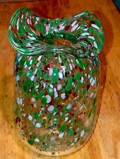Signed Art Glass Confetti 7 “ Vase Green ￼nice picture