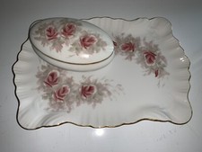 Vintage Limoges France Gold Vanity Tray And Matching Covered Trinket Box Signed picture