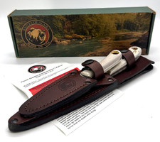 Knives of Alaska Alpha Wolf/Cub Bear Stag S30V USA 2 Knife Set Leather Sheath picture