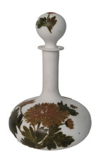 VTG Hand Blown Milk Glass Boudoir Barber Bottle Hand Painted Flowers picture