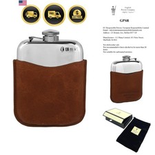 6oz Pewter Hip Flask With Luxury Brown Leather Pouch [] picture