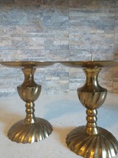 VTG Pair  Ornate Solid Brass Pillar CANDLE HOLDERS, 5.5”, India. With spikes picture