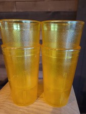 Vtg Lot 4  Texan Glasses Amber Pebbled Plastic Tumblers Cups Dallas TX 16oz MCM picture