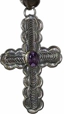 Amethyst Stamped Cross Pendant Sterling THE METROPOLITAN MUSEUM Ball Beads 40gms picture