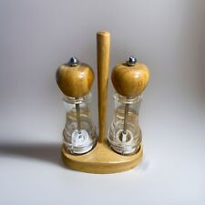 RETIRED PAMPERED CHEF Bamboo Salt & Pepper Grinders • Pair With Stand Holder picture