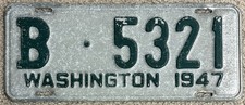 All Original 1947 Washington License Plate B-5321 Pierce County Passenger Car picture