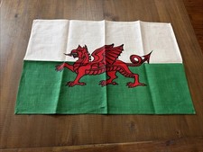 VTG Wales Tea Towel Red Dragon Welsh Flag Souvenir Linen made in Ireland picture