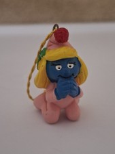 Smurf Praying Pink Smurfette Christmas Ornament Vintage Peyo 1982 Great Cond picture