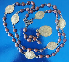 CATHOLIC Antique SERVITE ROSARY Seven Sorrows Latin BRASS Medals Virgin SWORDS picture