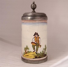 Antique German Faience Beer Stein Magdeburg Guischard Factory Happy Drinker 1790 picture