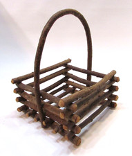 Primitive Old 1980's Rustic Handmade Grapevine Branch Vintage Wood Hand Basket picture