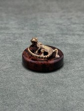 Art Deco Lizard Figurine Cast Bronze Statuette Sculpture Base in Obsidian Stone picture