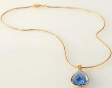 OTM Fashion Jewelry 18 INCH GOLDTONE CHAIN & SAPPHIRE BLUE COLORED GLASS PENDANT picture