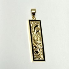 Honolulu Jewelry Co. 14K Yellow Gold Enamel Hibiscus Scroll Bar Pendant 1.87g picture