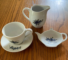 Arabia Finland Hand Painted Floral Tea Set : Cup Saucer , Creamer tea bag cozy. picture