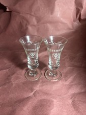 Jagermeister Stemmed Fluted Cordial Shot Glasses White Etching 2 CL ~ Set of 2 picture