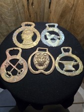 Lot of 5 Vintage English Horse Brasses King George VI Gretna Green Peerage Brass picture