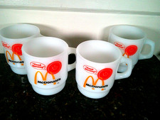 4 Vtg Milk Glass Fire King Anchor Hocking McDonald's “Good Morning” Coffee Mugs picture