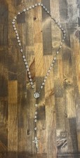 Antique Creed Sterling Silver Beaded Cross/ Virgin Mary Rosary 37.3 Grams picture