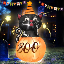 4FT Halloween Inflatable Decor Pumpkin Cat with LED Lights picture