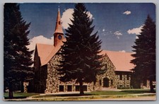 LDS Chapel in Cedar City, Front View, Trees & Grounds, Cedar City, UT. Postcard picture