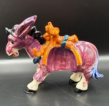 Purple Ceramic Donkey Figurine with Saddle Decorative Animal Collectible picture