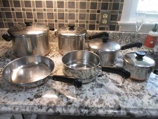 10 pc Lot Vtg REVERE WARE Pre-1968 Copper Bottom Skillet & Saucepans Set picture