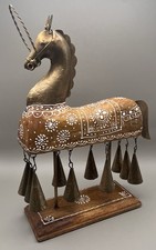 Handcrafted Wooden Horse with Brass Bells – 13” Folk Art Showpiece Indian Decor picture