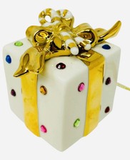 Lenox 2003 Jeweled Gift Box Ornament Beautiful Crystals Bone China Gold Ivory picture