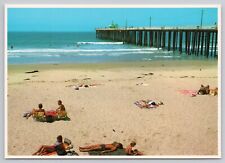 Pismo Beach California, Sunbathers near Pier, Vintage Postcard picture