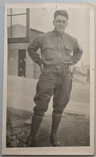 Vintage RPPC WWI Era Soldier Military Uniform Full Length Real Photo Postcard picture