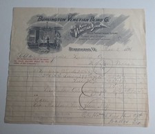 1898 Burlington Venetian Blind Co Illustrated Billhead Invoice Vermont Antique picture