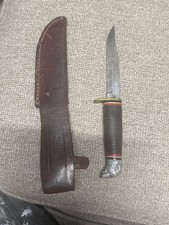 Vintage Craftsman USA Bear Head Fixed Blade Hunting Knife Leather W/ Sheath picture