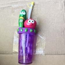 Vintage Veggie-tales Bob Larry Junior Asparagus Cup Tumbler Lidded Straw RARE 🔥 picture