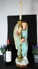 Antique XL saint archangel chalk French religious statue candle holder picture