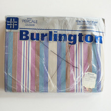 Vtg Burlington Percale No Iron Twin Fitted Sheet NIP Fine Line Stripes USA picture