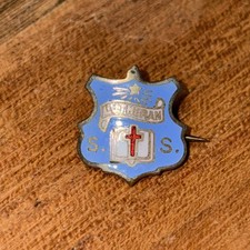 Vintage Sterling Lutheran Sunday School Pin S.S. Enamel Shield Cross Bible picture