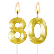 80th Birthday Decorations for Women and Men, Gold Number 80 Candle picture