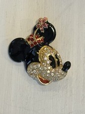 VINTAGE Designer SIGNED NAPIER DISNEY MINNIE MOUSE ENAMEL RHINESTONE BROOCH PIN picture