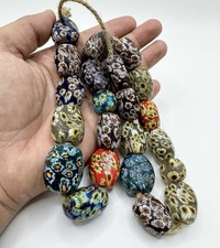 Venetian Tabular Millefiori Bead, Large 22 Old Antique Beads Strand picture