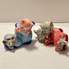 Vtg 50s PY Japan Anthropomorphic Cat Mouse Shoe Salt Pepper Shaker Set B picture