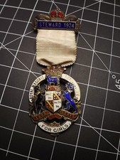 1924 Royal Masonic Institution Sterling Silver Enameled Medal Steward Mason picture