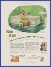 Vintage 1928 BON AMI Cleanser Powder Cake Polish Bathroom Décor 20's Print Ad picture