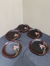 Japanese Aizu Lacquer Plate Bellflower  Set Of 5 picture