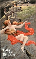 Gruss Aus Brocken Beautiful Nude Witch Broom c1900s-10s Vintage Postcard bhn picture